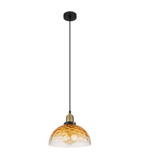 Salvy Dome Pendant Ceiling Light Matt Black Amber Glass Shade 1x E27-2