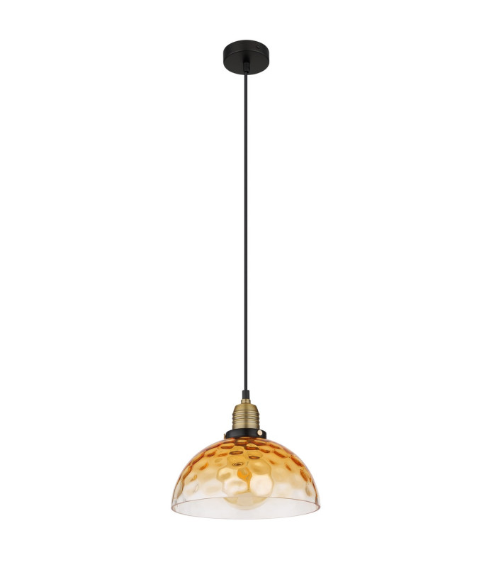 Salvy Dome Pendant Ceiling Light Matt Black Amber Glass Shade 1x E27-2