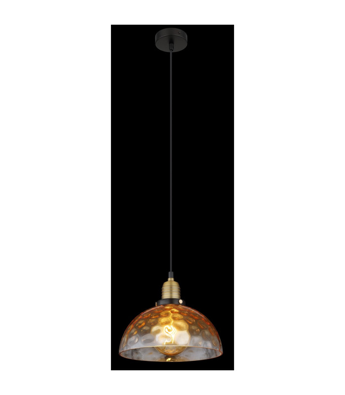 Salvy Dome Pendant Ceiling Light Matt Black Amber Glass Shade 1x E27-4