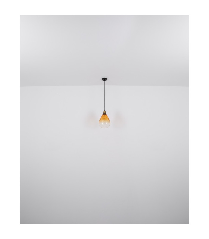Salvy Dome Pendant Ceiling Light Matt Black Amber Glass Shade 1x E27-7