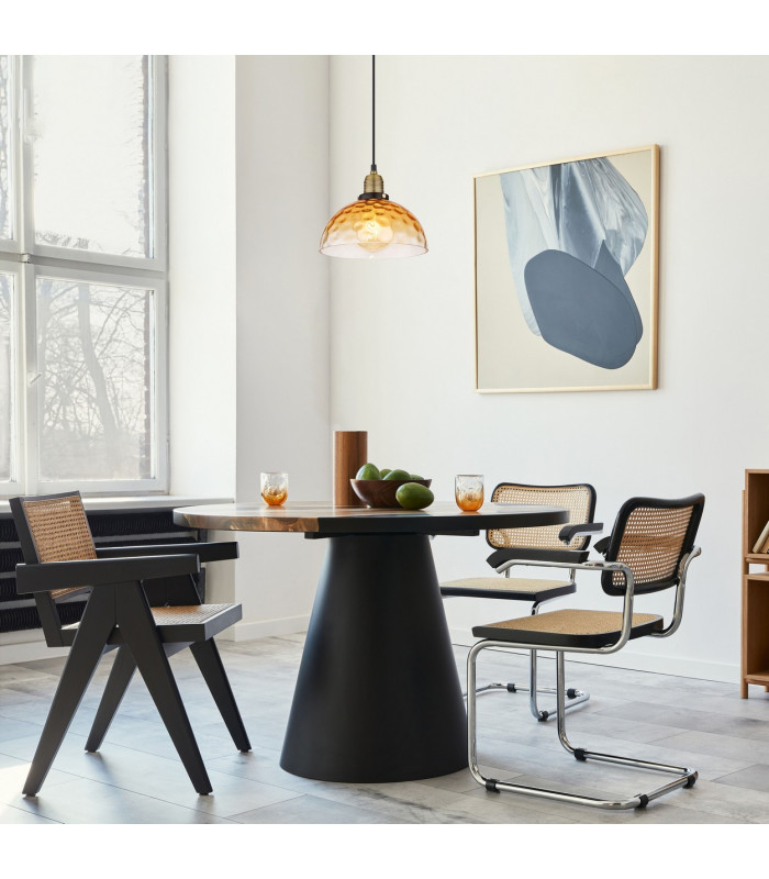Salvy Dome Pendant Ceiling Light Matt Black Amber Glass Shade 1x E27-8