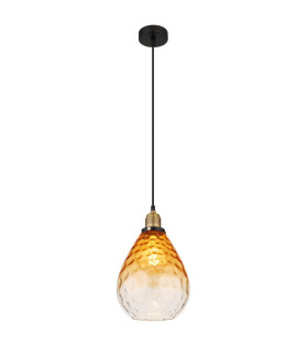 Salvy Dome Pendant Ceiling Light Matt Black Amber Glass Shade 1x E27-1