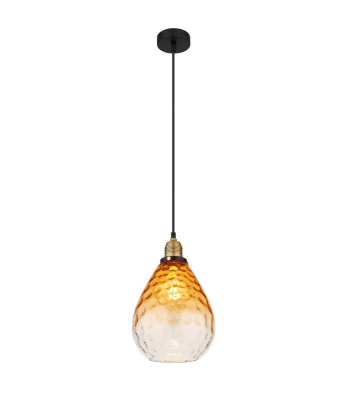 Salvy Dome Pendant Ceiling Light Matt Black Amber Glass Shade 1x E27-1