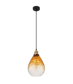 Salvy Dome Pendant Ceiling Light Matt Black Amber Glass Shade 1x E27-2