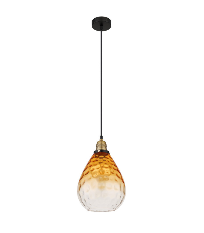 Salvy Dome Pendant Ceiling Light Matt Black Amber Glass Shade 1x E27-2