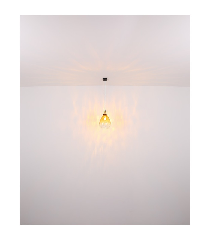 Salvy Dome Pendant Ceiling Light Matt Black Amber Glass Shade 1x E27-6