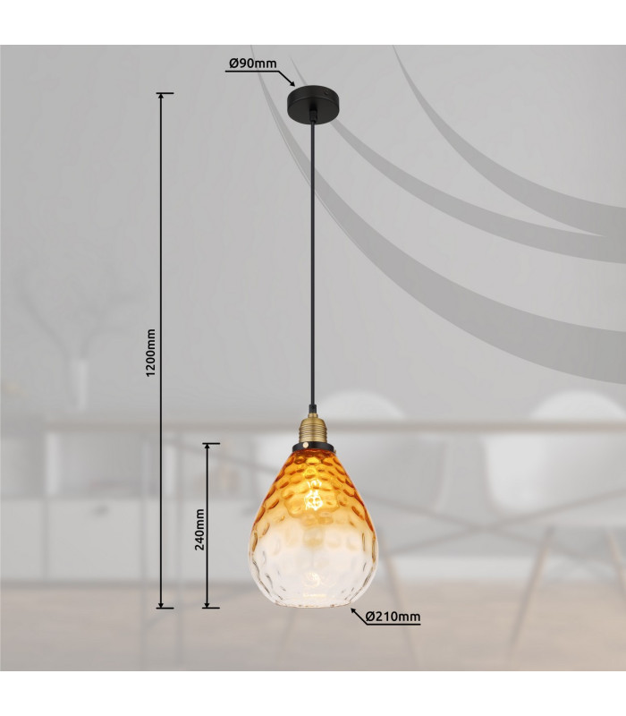 Salvy Dome Pendant Ceiling Light Matt Black Amber Glass Shade 1x E27-9