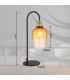 Salvy Table Lamp Matt Black Amber Glass Shade 1x E27-6