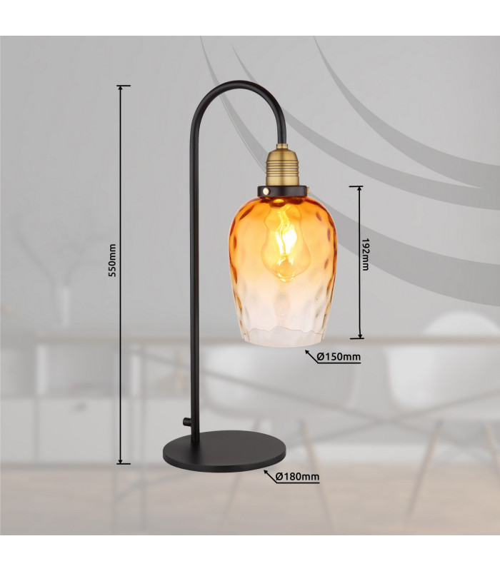 Salvy Table Lamp Matt Black Amber Glass Shade 1x E27-6