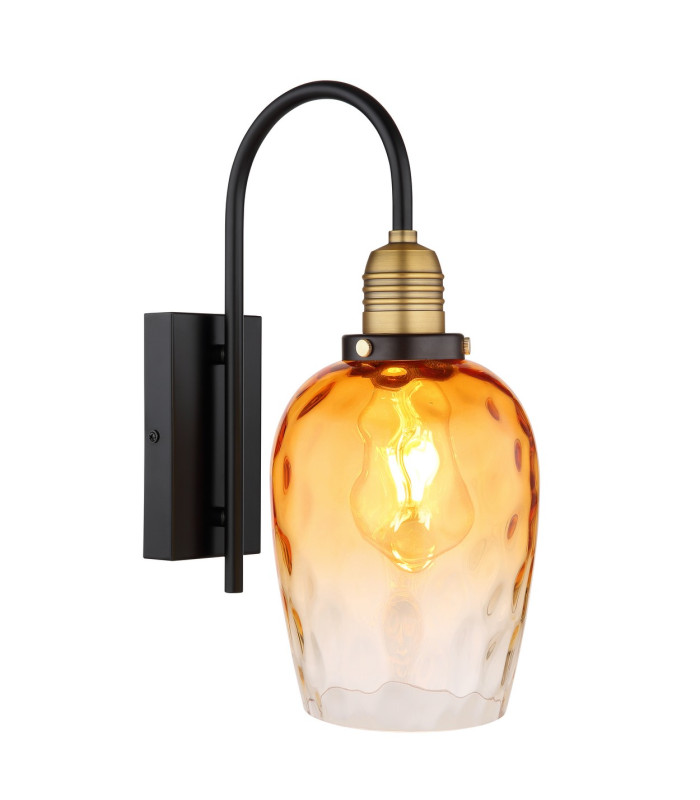 Salvy Dome Wall Lamp Matt Black Amber Glass Shade 1x E27-1