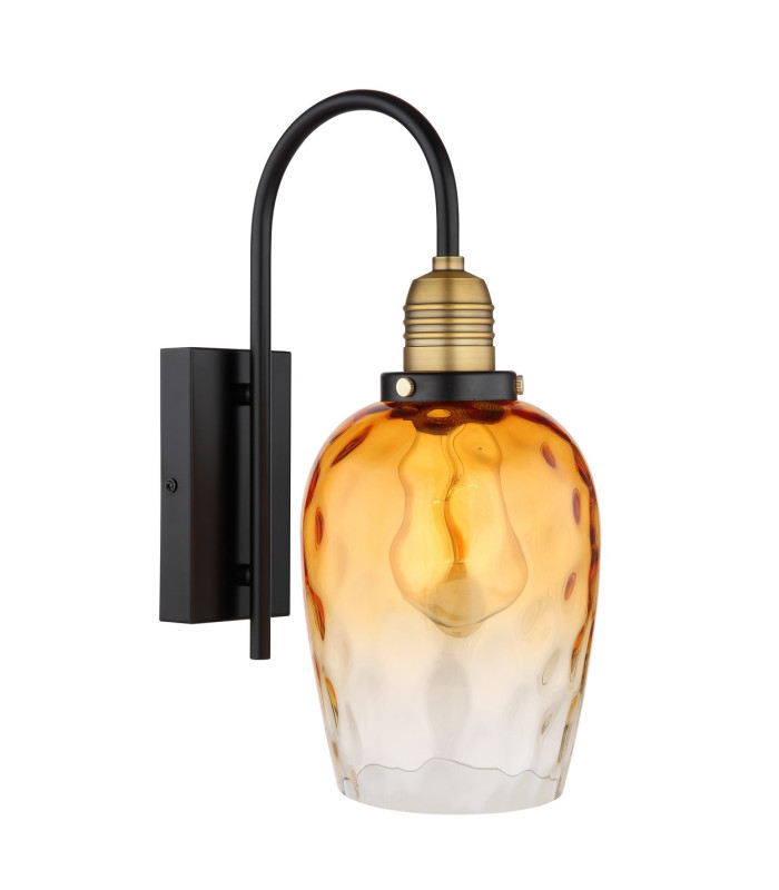 Salvy Dome Wall Lamp Matt Black Amber Glass Shade 1x E27-2