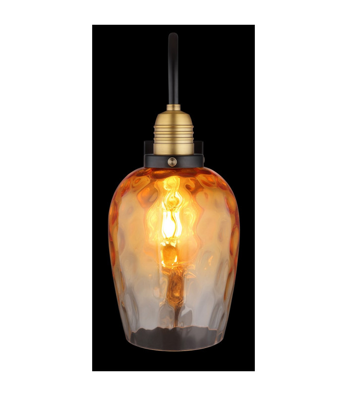 Salvy Dome Wall Lamp Matt Black Amber Glass Shade 1x E27-5