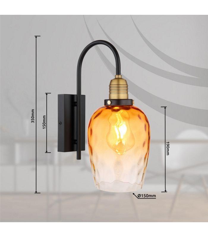 Salvy Dome Wall Lamp Matt Black Amber Glass Shade 1x E27-7