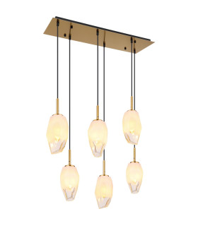 Barcley Cluster Pendant Ceiling Light Brass-Coloured Opal Glass Shade 6x E14-1