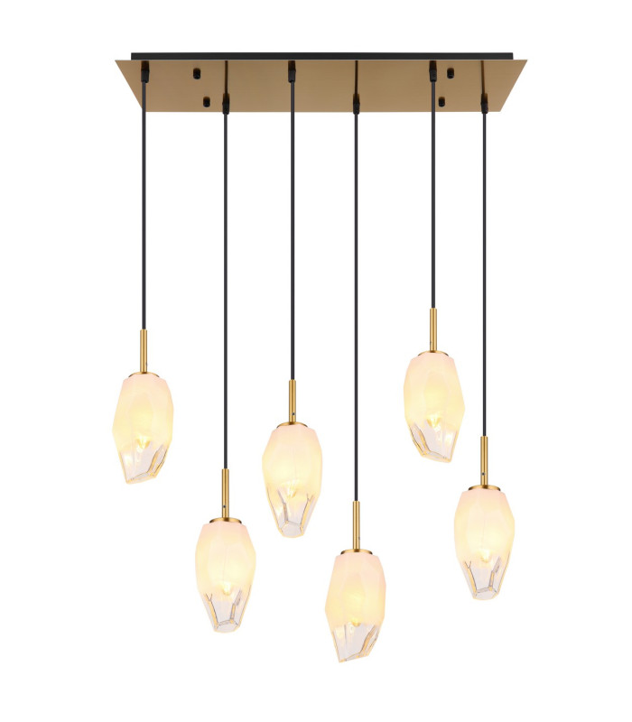 Barcley Cluster Pendant Ceiling Light Brass-Coloured Opal Glass Shade 6x E14-3