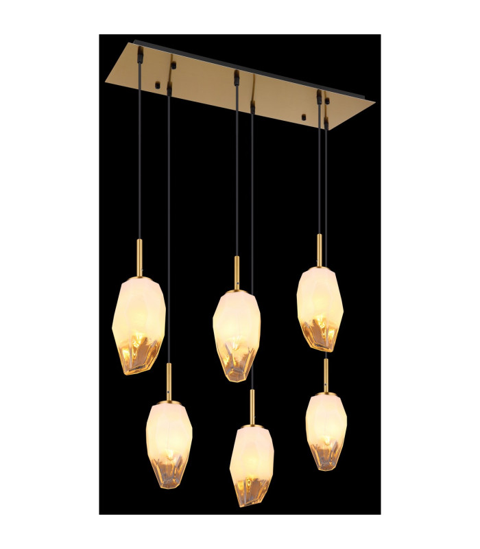 Barcley Cluster Pendant Ceiling Light Brass-Coloured Opal Glass Shade 6x E14-5