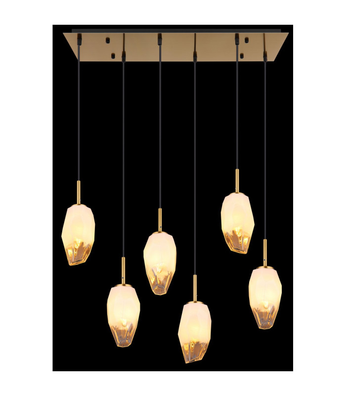 Barcley Cluster Pendant Ceiling Light Brass-Coloured Opal Glass Shade 6x E14-6