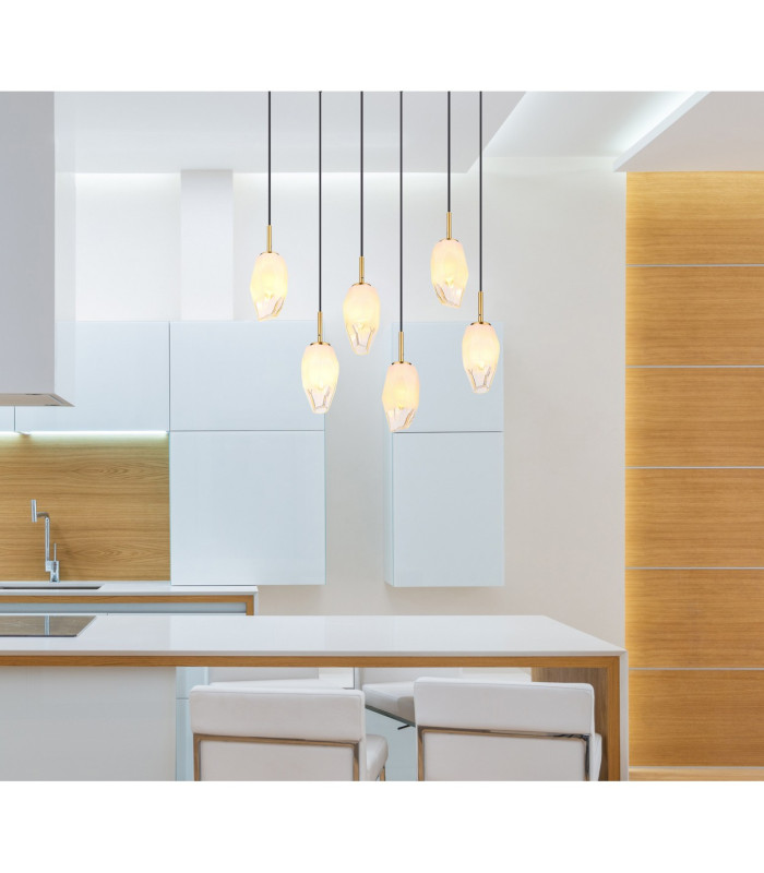 Barcley Cluster Pendant Ceiling Light Brass-Coloured Opal Glass Shade 6x E14-7