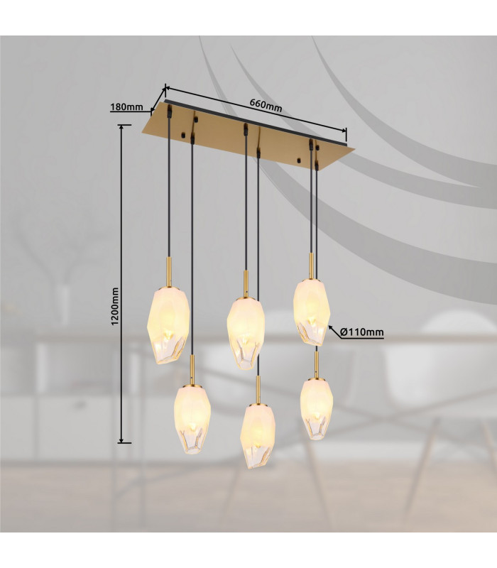 Barcley Cluster Pendant Ceiling Light Brass-Coloured Opal Glass Shade 6x E14-9