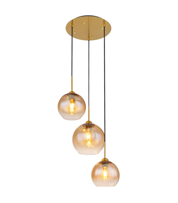 Jamessa Cluster Pendant Ceiling Light Brass-Coloured Matt Amber Glass Shade 3x E27-1