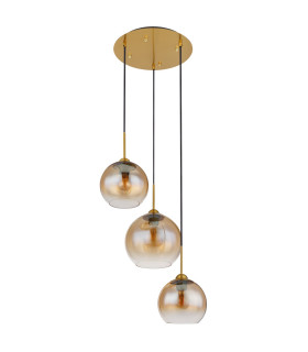 Jamessa Cluster Pendant Ceiling Light Brass-Coloured Matt Amber Glass Shade 3x E27-2