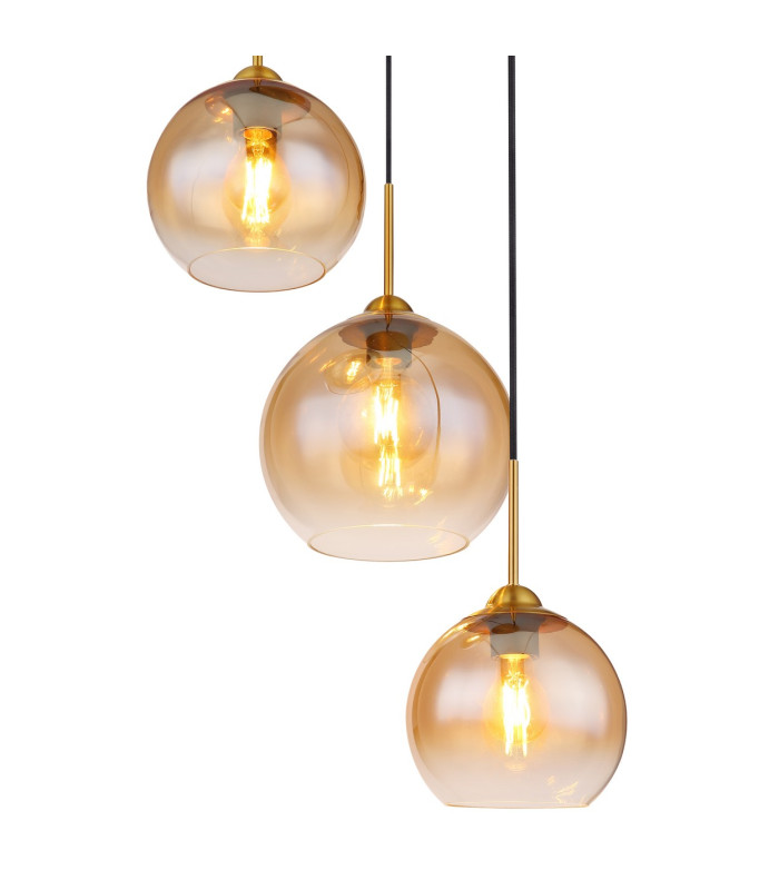 Jamessa Cluster Pendant Ceiling Light Brass-Coloured Matt Amber Glass Shade 3x E27-3