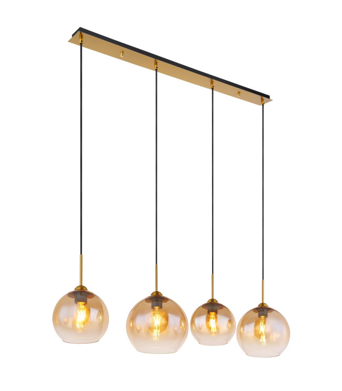 Jamessa Bar Pendant Ceiling Light Brass-Coloured Matt Amber Glass Shade 4x E27-1