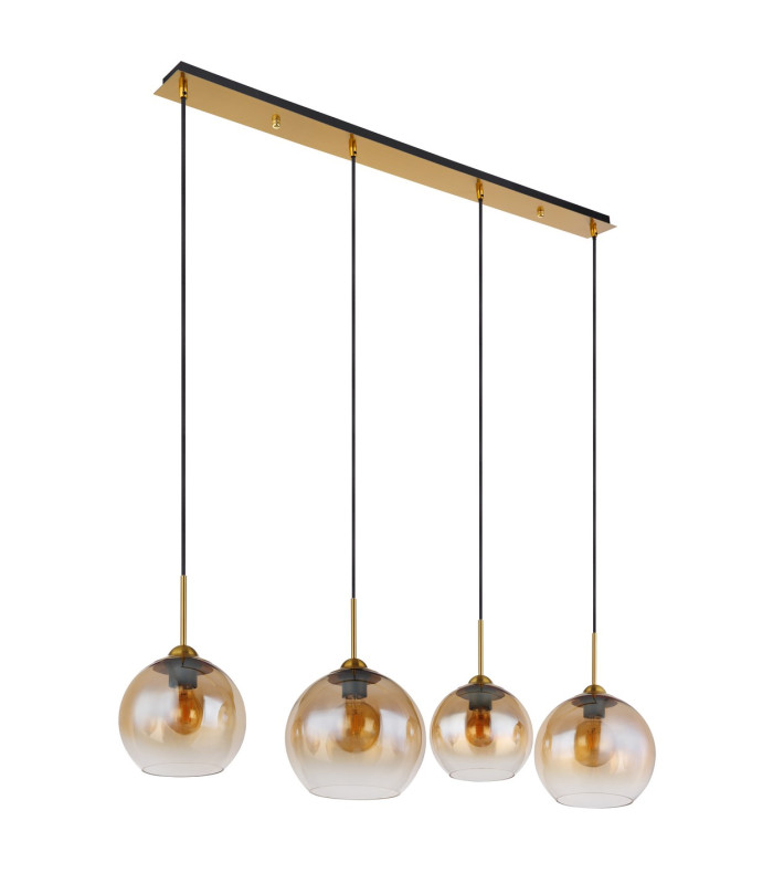 Jamessa Bar Pendant Ceiling Light Brass-Coloured Matt Amber Glass Shade 4x E27-2