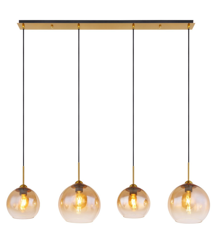 Jamessa Bar Pendant Ceiling Light Brass-Coloured Matt Amber Glass Shade 4x E27-3