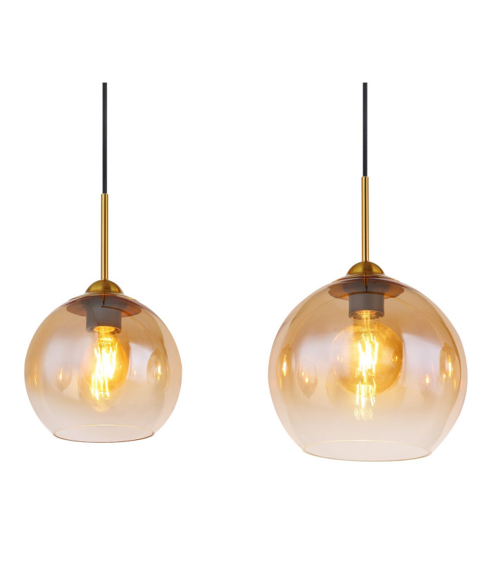 Jamessa Bar Pendant Ceiling Light Brass-Coloured Matt Amber Glass Shade 4x E27-4