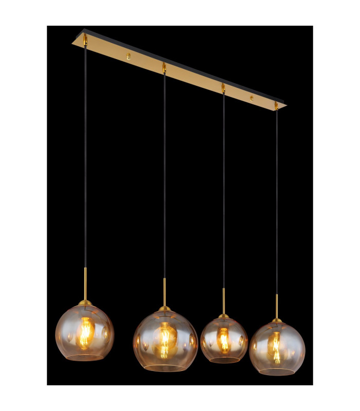 Jamessa Bar Pendant Ceiling Light Brass-Coloured Matt Amber Glass Shade 4x E27-5