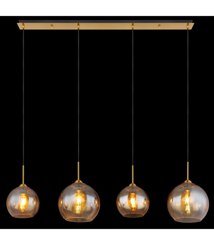 Jamessa Bar Pendant Ceiling Light Brass-Coloured Matt Amber Glass Shade 4x E27-6