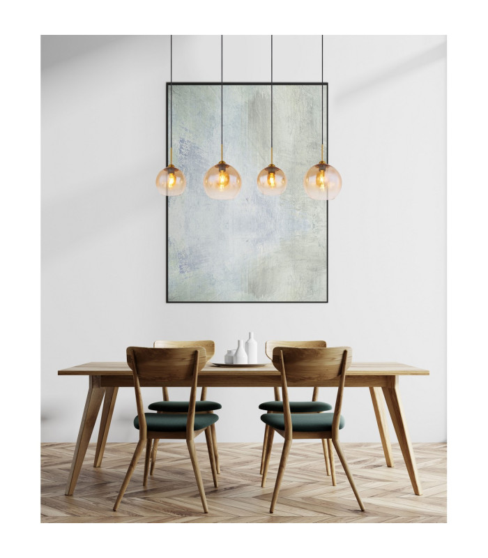 Jamessa Bar Pendant Ceiling Light Brass-Coloured Matt Amber Glass Shade 4x E27-7