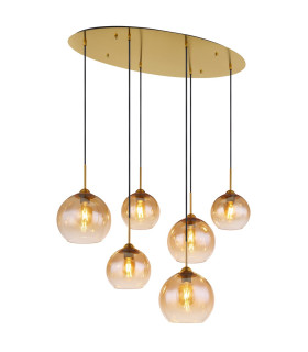 Jamessa Cluster Pendant Ceiling Light Brass-Coloured Matt Amber Glass Shade 6x E27-1