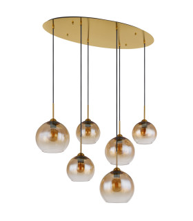 Jamessa Cluster Pendant Ceiling Light Brass-Coloured Matt Amber Glass Shade 6x E27-2