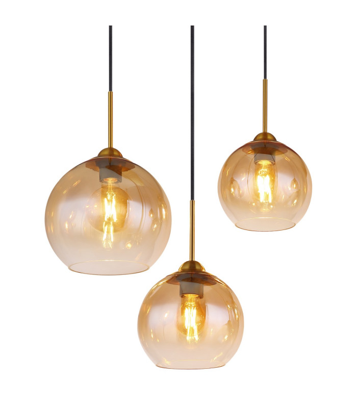 Jamessa Cluster Pendant Ceiling Light Brass-Coloured Matt Amber Glass Shade 6x E27-4