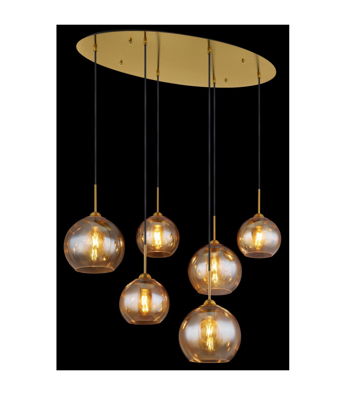 Jamessa Cluster Pendant Ceiling Light Brass-Coloured Matt Amber Glass Shade 6x E27-5