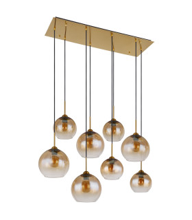 Jamessa Cluster Pendant Ceiling Light Brass-Coloured Matt Amber Glass Shade 8x E27-2