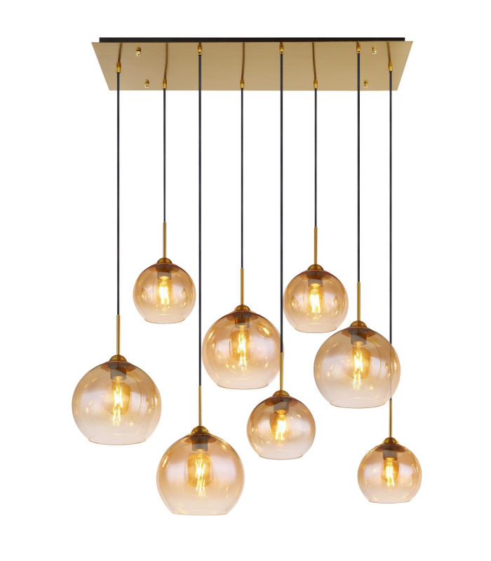 Jamessa Cluster Pendant Ceiling Light Brass-Coloured Matt Amber Glass Shade 8x E27-3