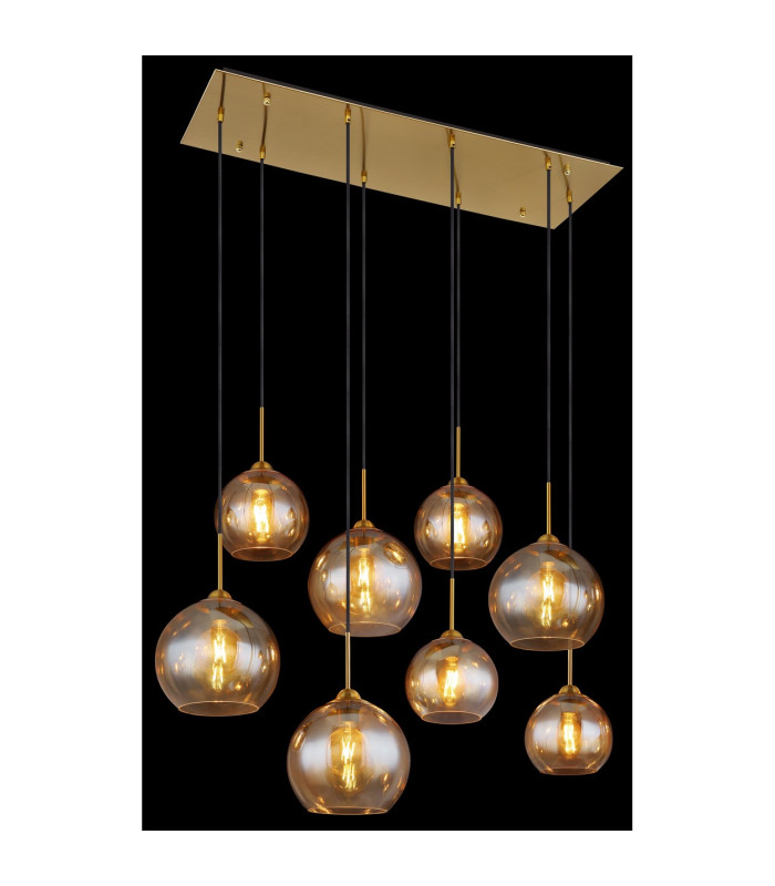 Jamessa Cluster Pendant Ceiling Light Brass-Coloured Matt Amber Glass Shade 8x E27-5