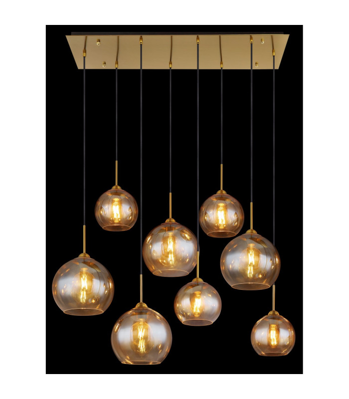 Jamessa Cluster Pendant Ceiling Light Brass-Coloured Matt Amber Glass Shade 8x E27-6