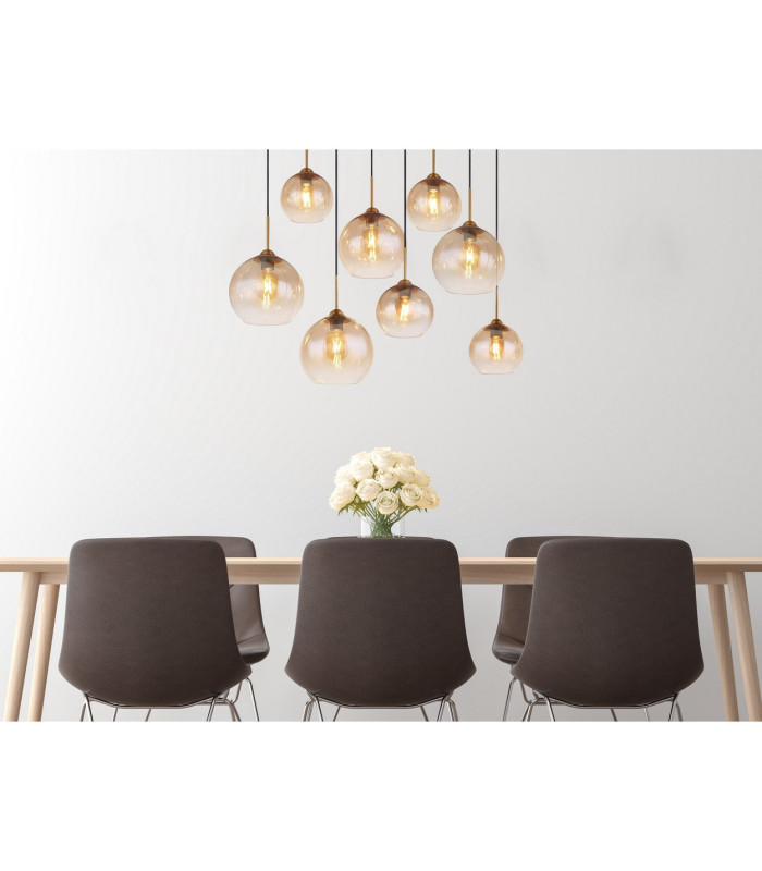 Jamessa Cluster Pendant Ceiling Light Brass-Coloured Matt Amber Glass Shade 8x E27-10