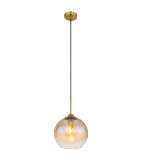 Jamessa Dome Pendant Ceiling Light Brass-Coloured Matt Amber Glass Shade 1x E27-1