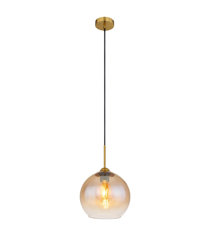 Jamessa Dome Pendant Ceiling Light Brass-Coloured Matt Amber Glass Shade 1x E27-1