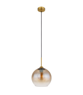 Jamessa Dome Pendant Ceiling Light Brass-Coloured Matt Amber Glass Shade 1x E27-2