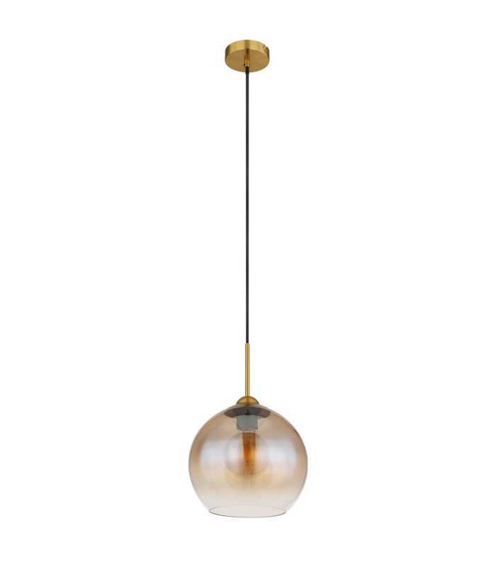 Jamessa Dome Pendant Ceiling Light Brass-Coloured Matt Amber Glass Shade 1x E27-2