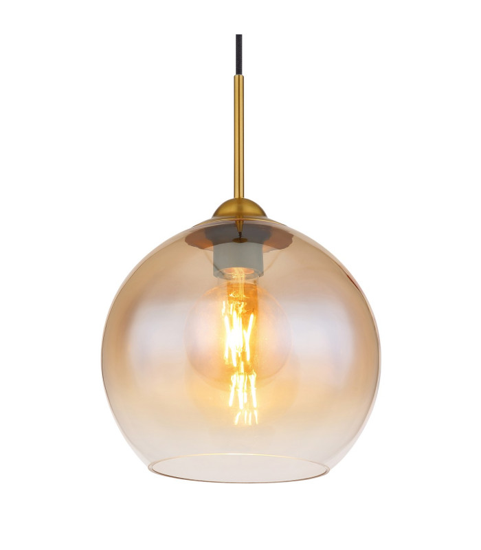 Jamessa Dome Pendant Ceiling Light Brass-Coloured Matt Amber Glass Shade 1x E27-3