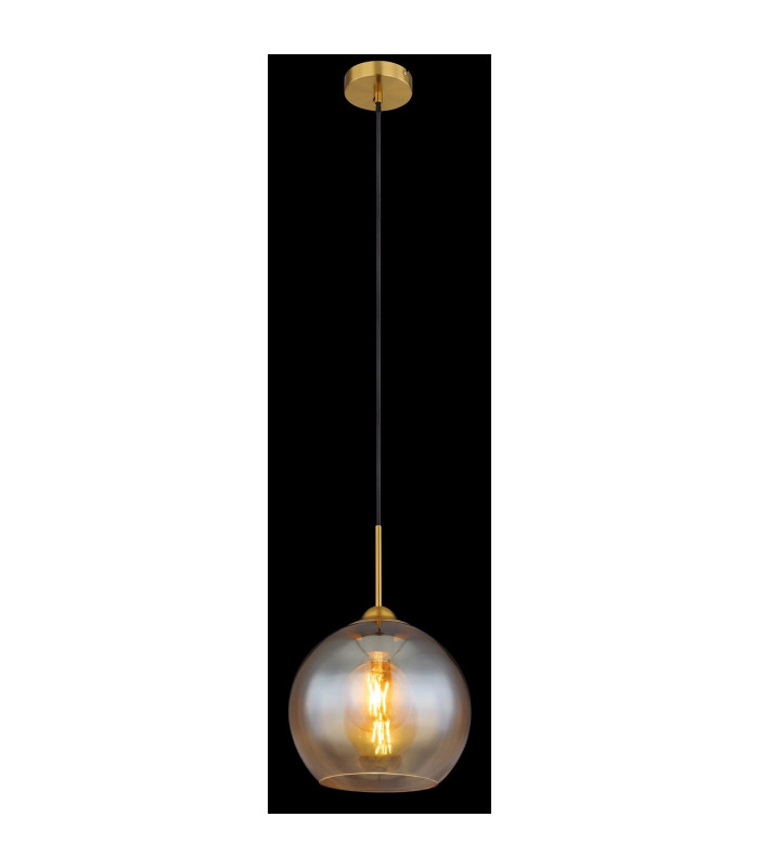 Jamessa Dome Pendant Ceiling Light Brass-Coloured Matt Amber Glass Shade 1x E27-4