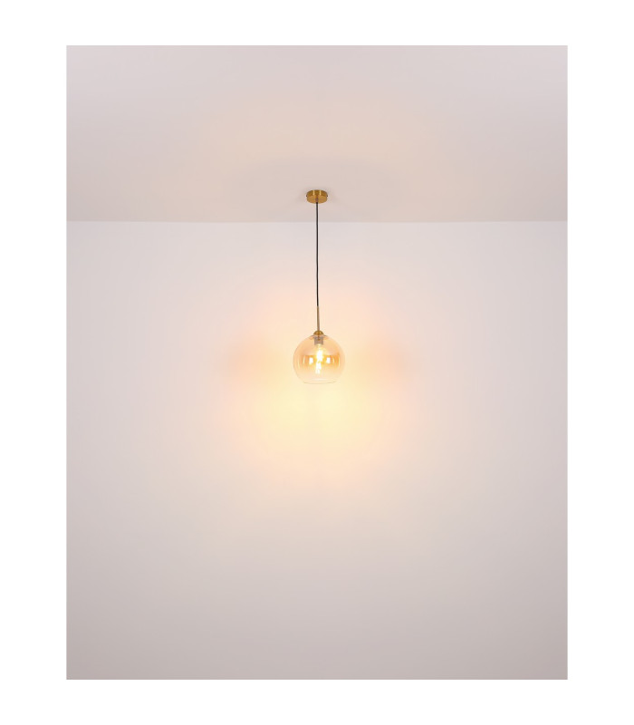 Jamessa Dome Pendant Ceiling Light Brass-Coloured Matt Amber Glass Shade 1x E27-6