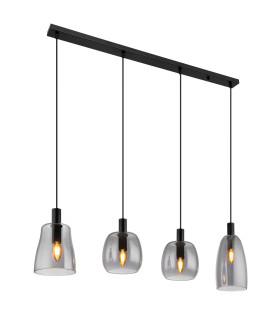 Garri Bar Pendant Ceiling Light Matt Black Smoke Glass Shade 4x E14-1